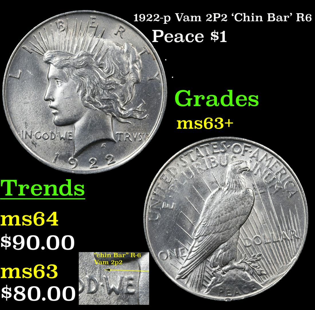 1922-p Vam 2P2 'Chin Bar' R6 Peace $1 Grades Select+ (1 of 5)
