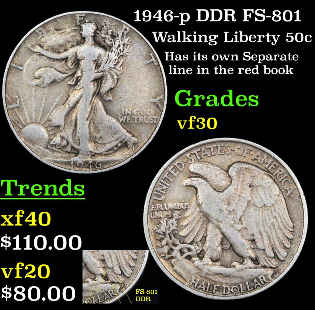 1946-p DDR FS-801 Walking Liberty 50c Grades vf++ (1 of 5)