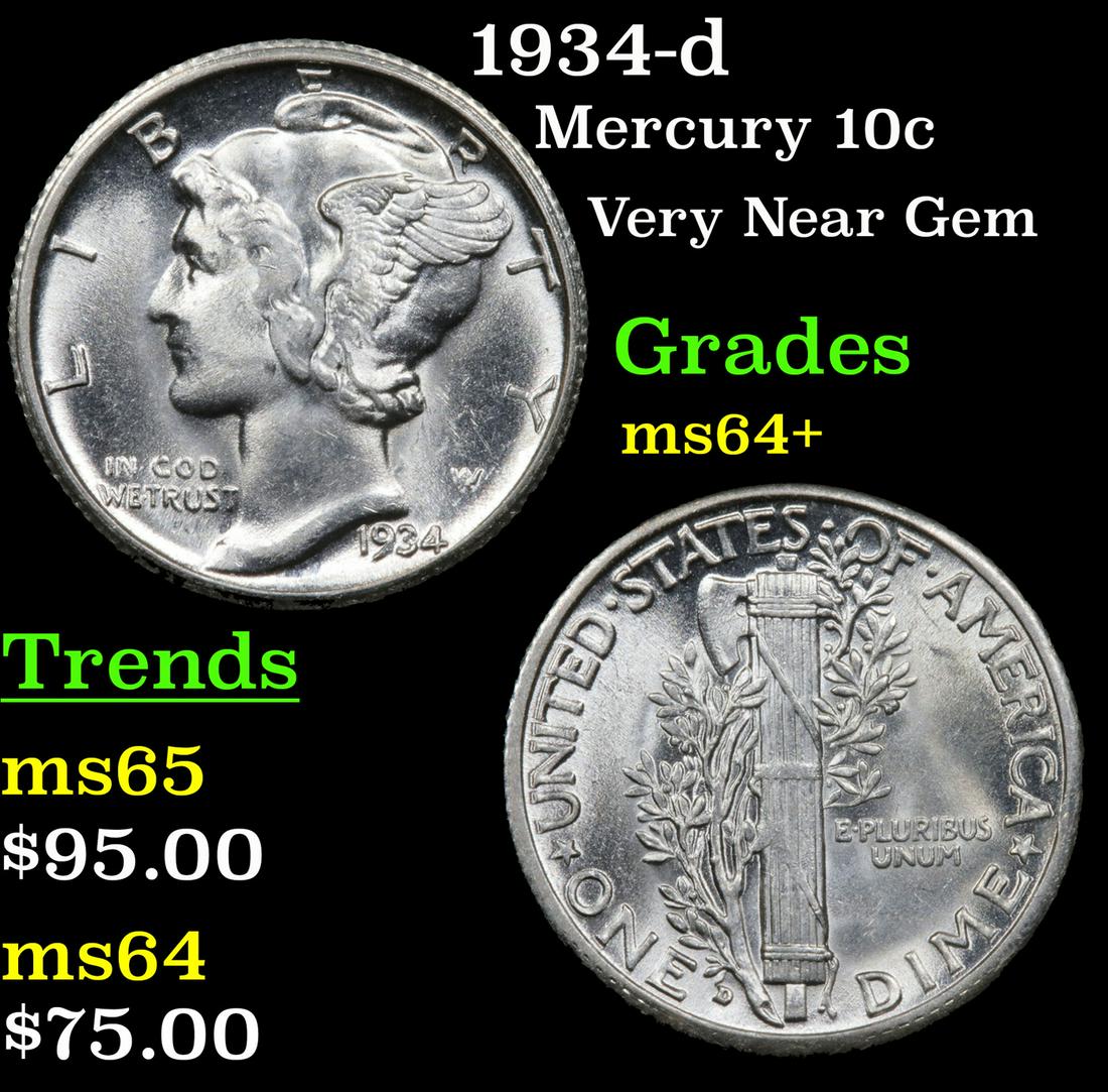 1934-d Mercury 10c Grades Choice+ Unc (1 of 3)