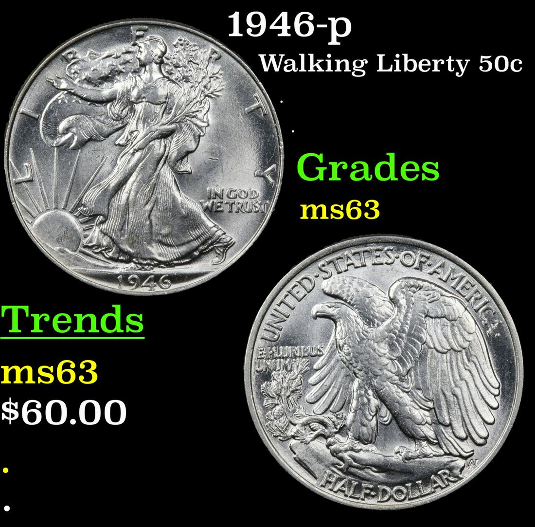1946-p Walking Liberty 50c Grades Select Unc (1 of 3)