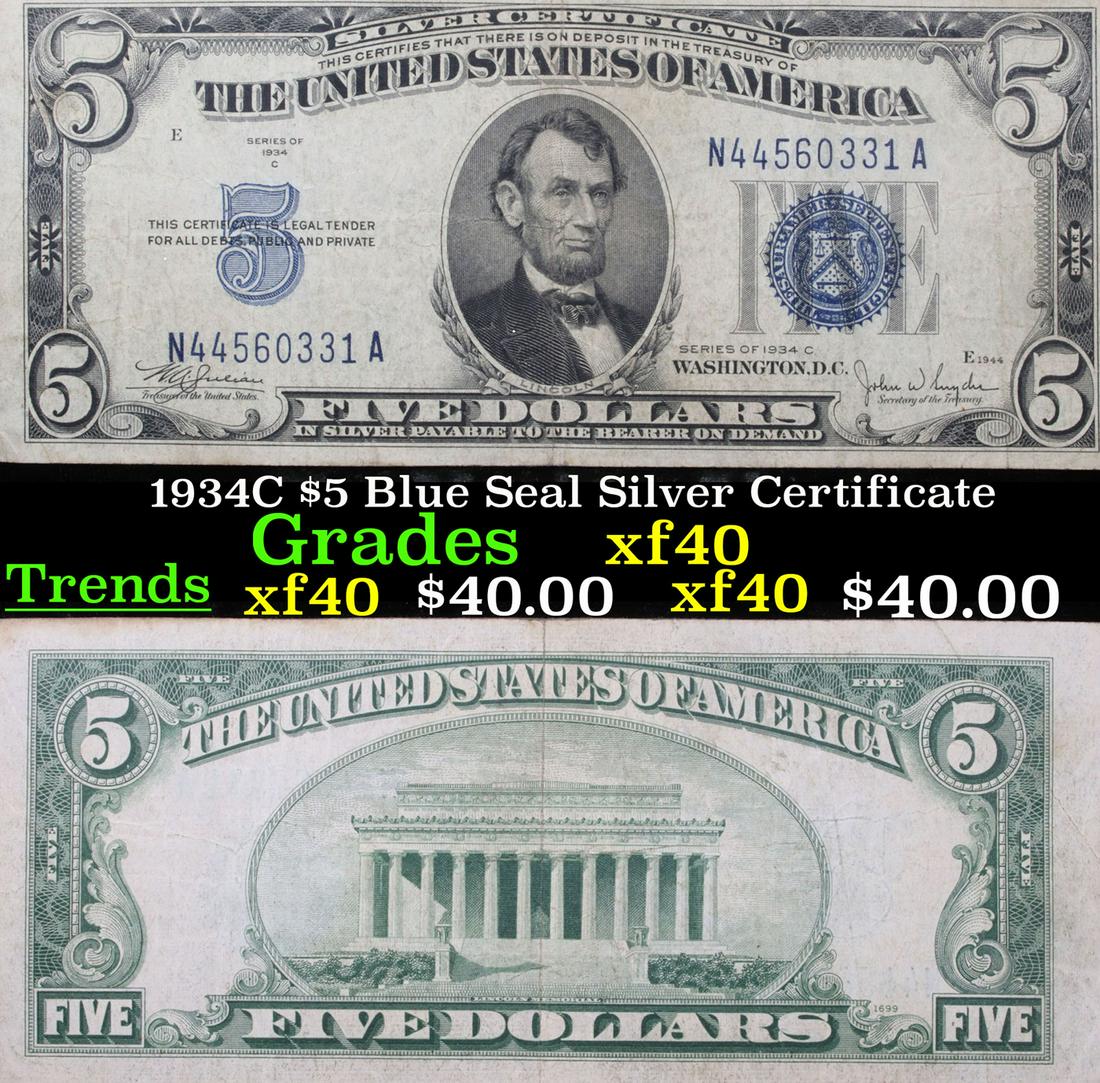 1934C $5 Blue Seal Silver Certificate Grades xf (1 of 3)