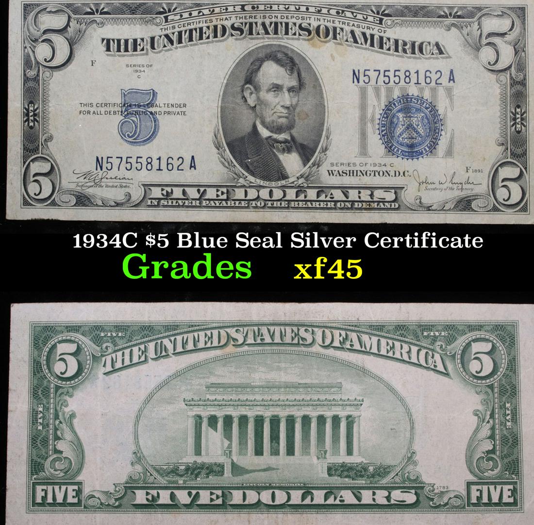 1934C $5 Blue Seal Silver Certificate Grades xf+ (1 of 3)