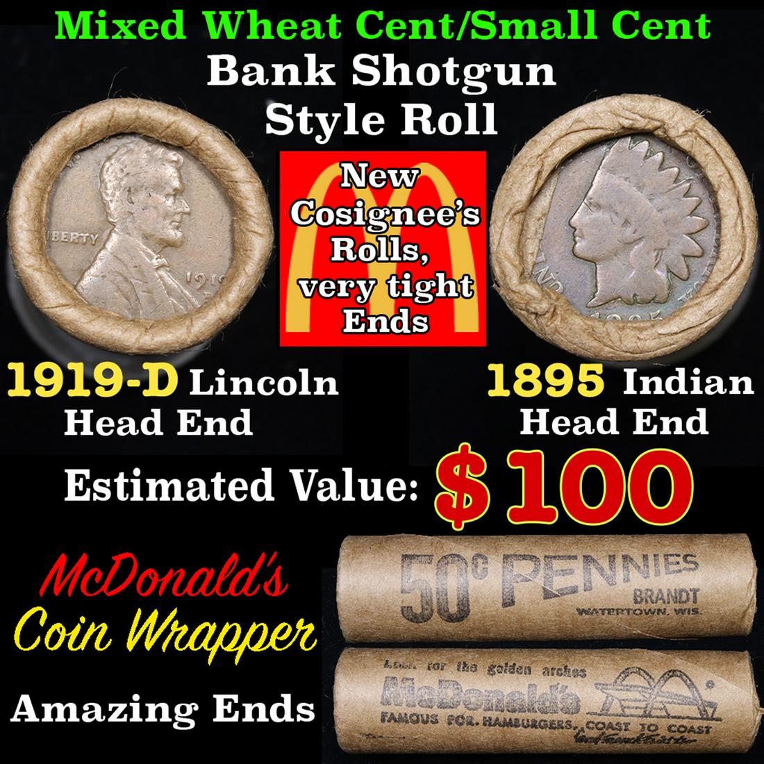 Mixed small cents 1c orig shotgun roll, 1919-d Wheat (1 of 5)
