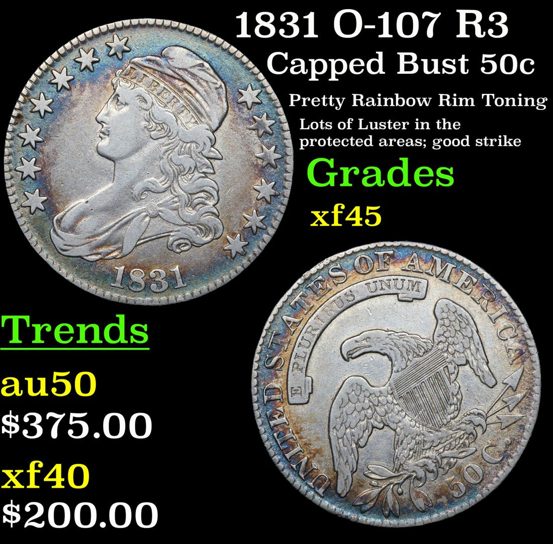 1831 O-107 R3 Capped Bust 50c Grades xf+ (1 of 3)