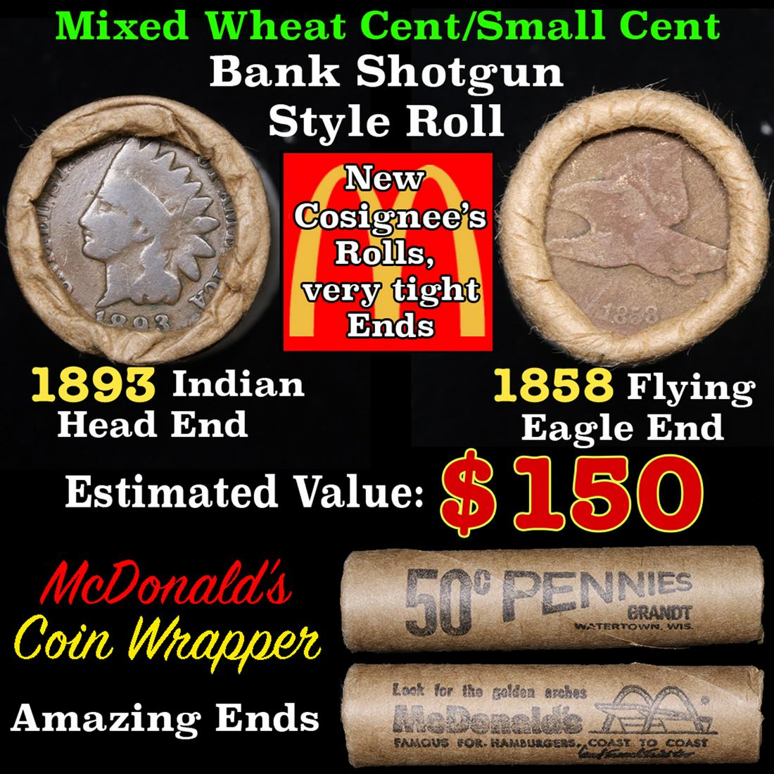 Mixed small cents 1c orig shotgun roll, 1858 Flying (1 of 5)