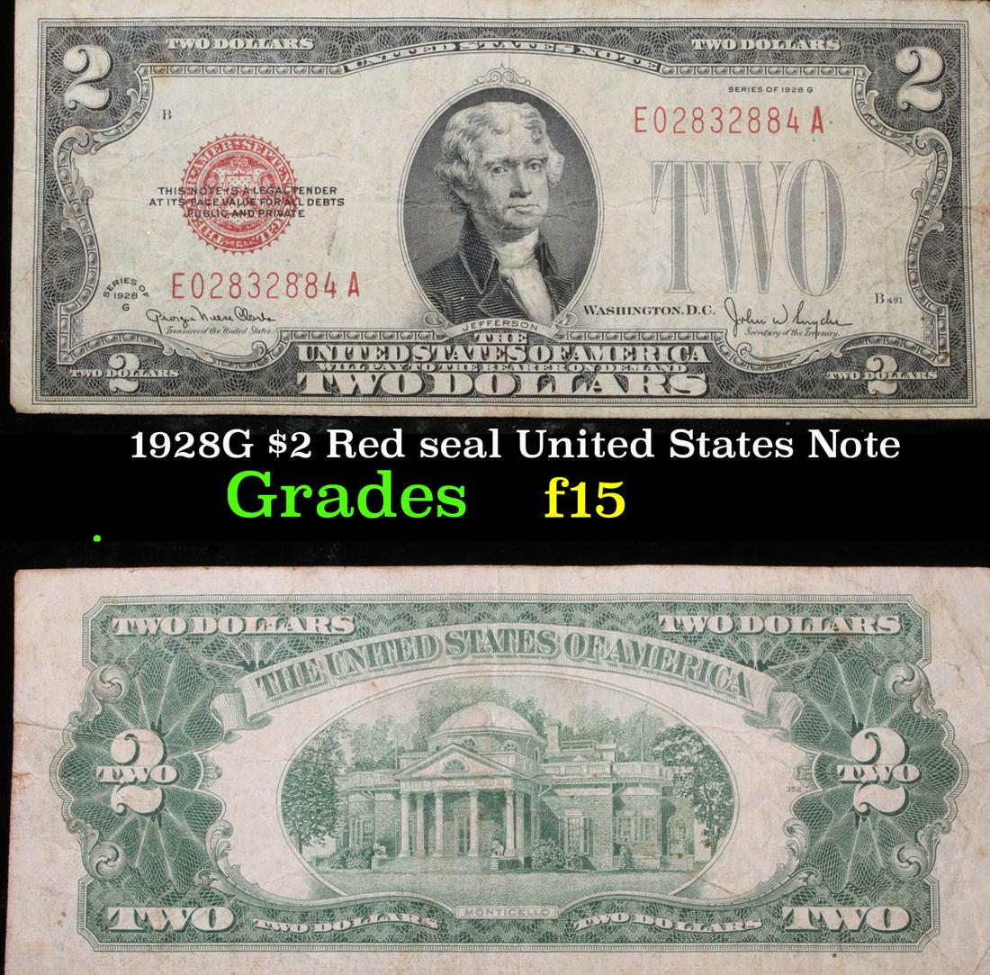 1928G $2 Red seal United States Note Grades f+ (1 of 3)