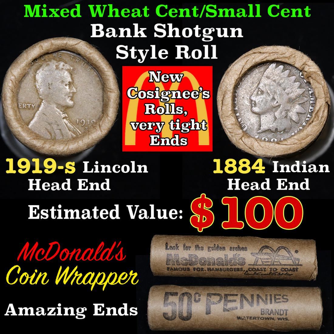 Mixed small cents 1c orig shotgun roll, 1919-s Wheat (1 of 5)