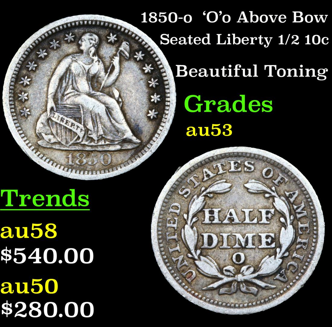 1850-o  'O'o Above Bow Seated Liberty 1/2 10c Grades (1 of 3)