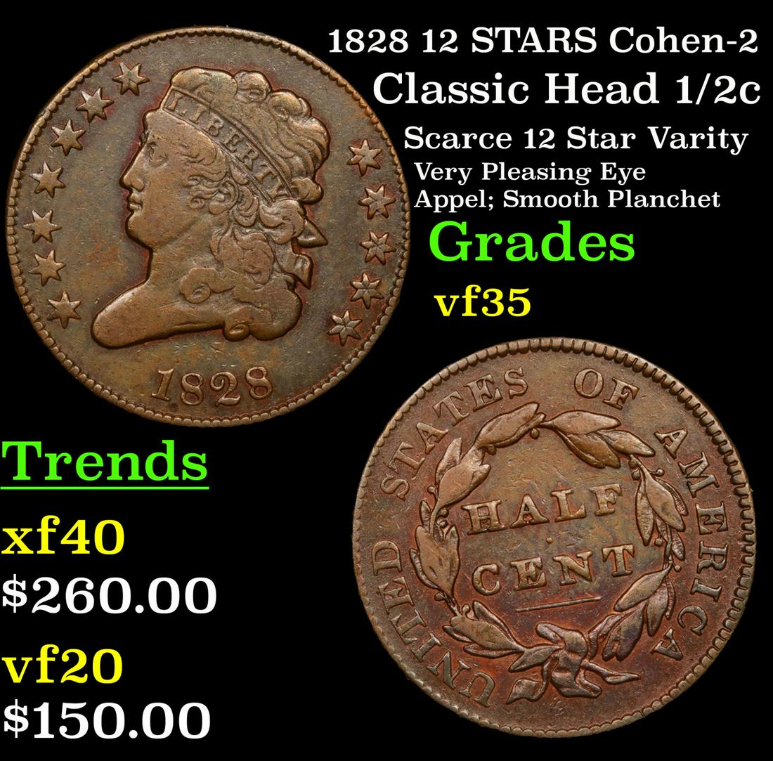 1828 12 STARS Cohen-2 Classic Head 1/2c Grades vf++ (1 of 3)
