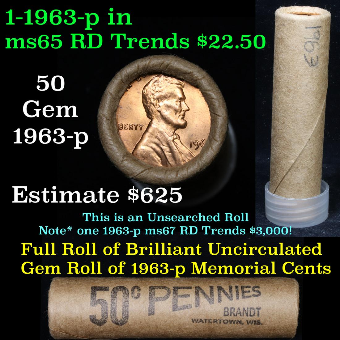 Uncirculated Shotgun Lincoln 1c roll, hand marked (1 of 5)