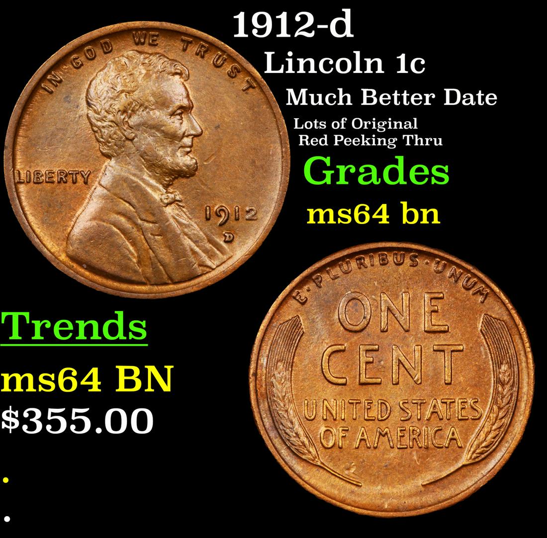 1912-d Lincoln 1c Grades Choice Unc BN (1 of 3)