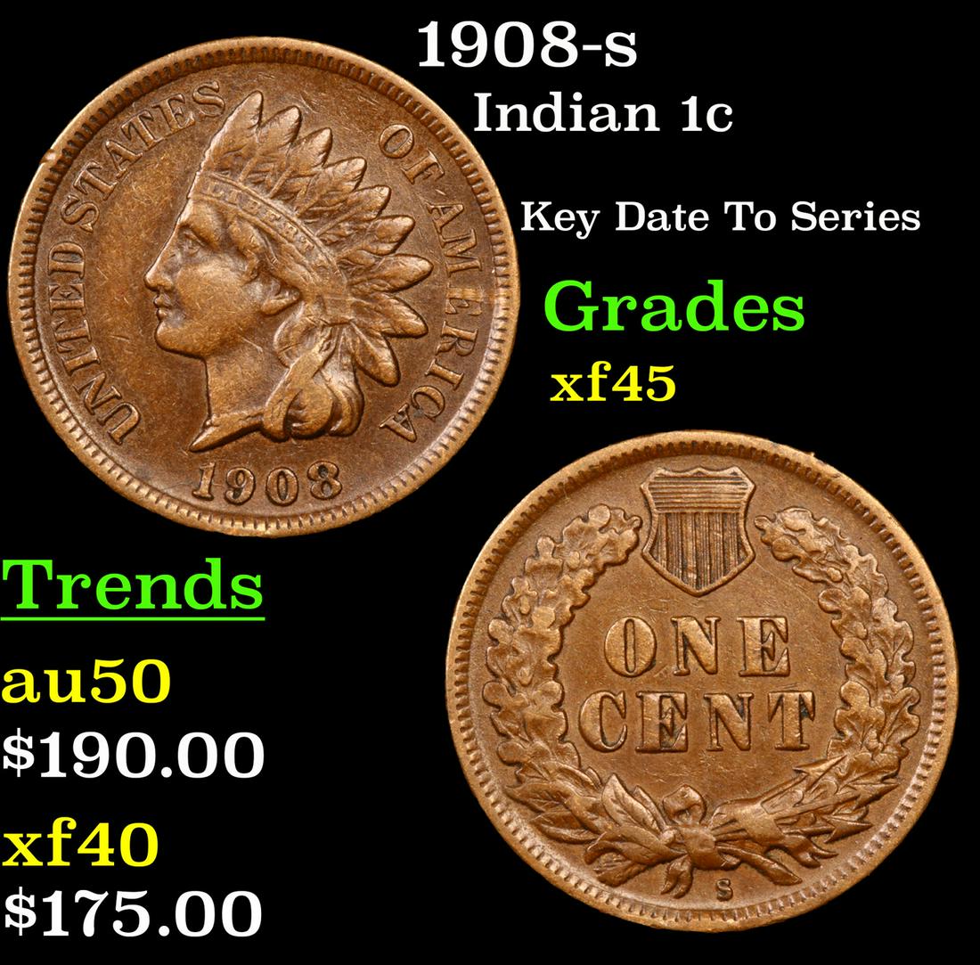 1908-s Indian 1c Grades xf+ (1 of 3)