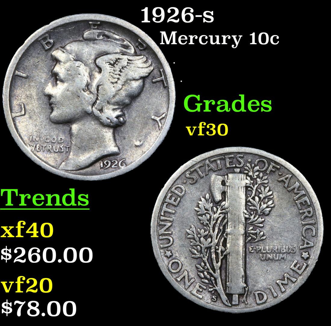1926-s Mercury 10c Grades vf++ (1 of 3)