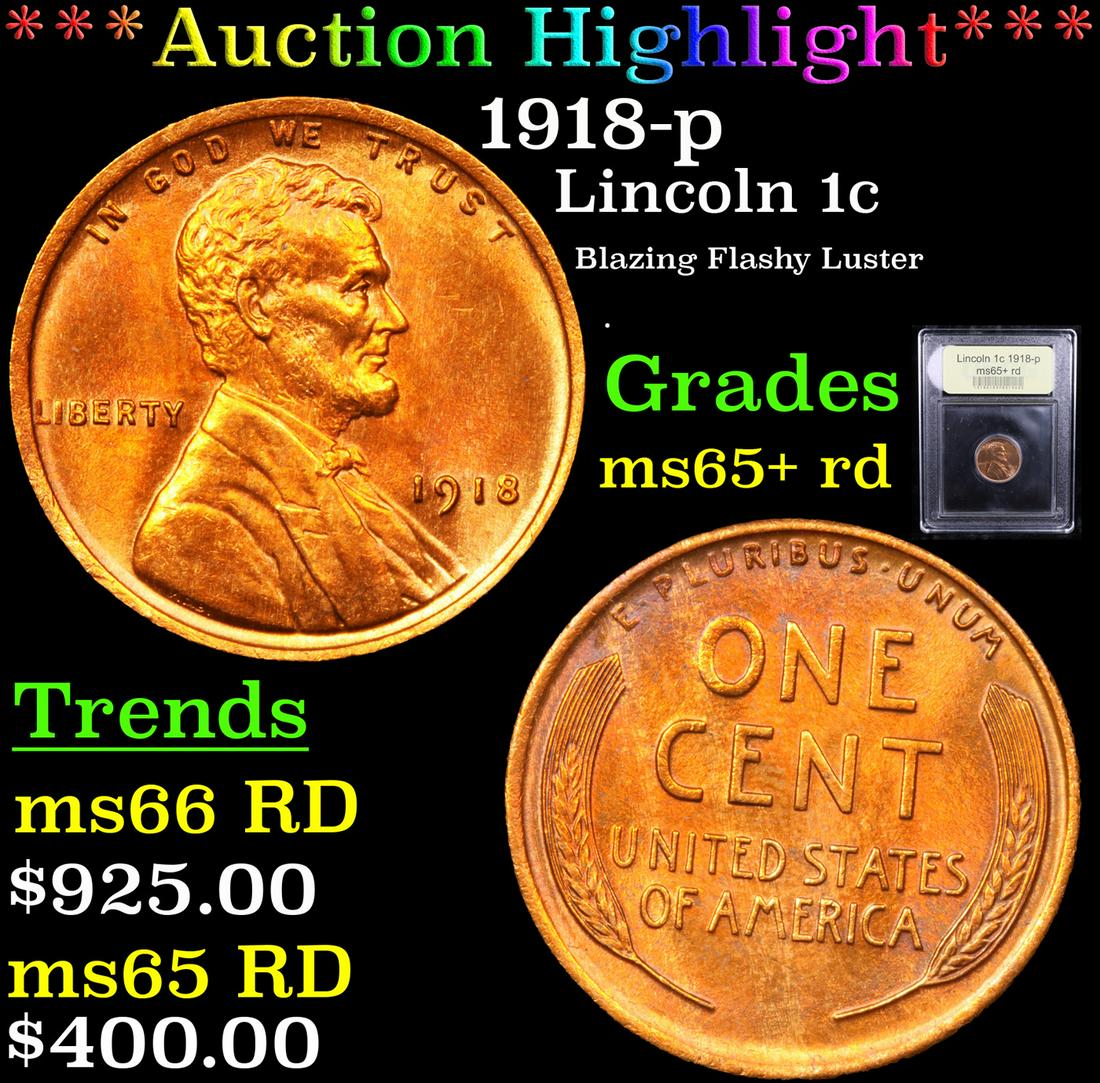 *Highlight* 1918-p Lincoln 1c Graded Gem+ Unc RD (1 of 5)