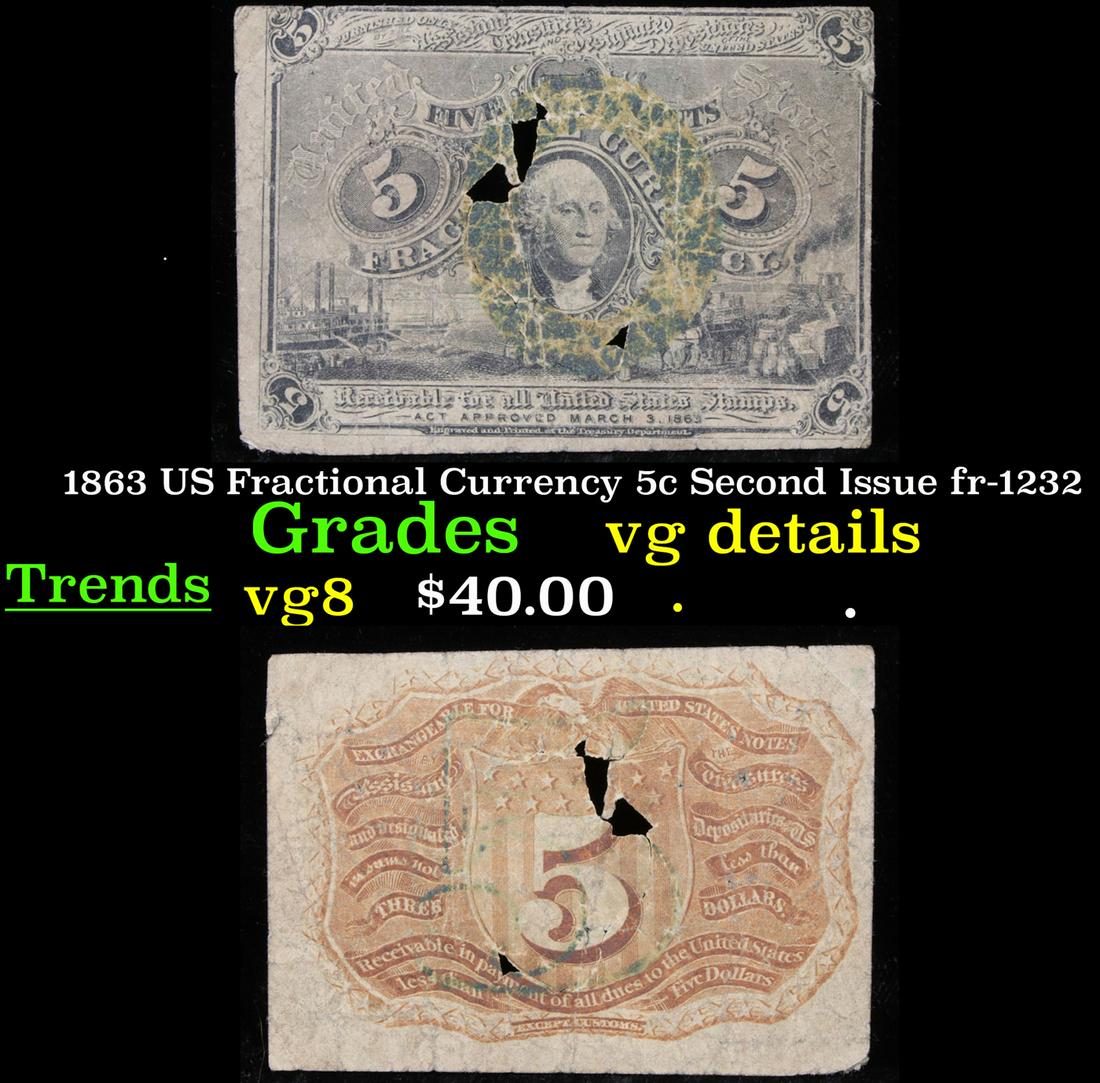 1863 US Fractional Currency 5c Second Issue fr-1232 (1 of 3)