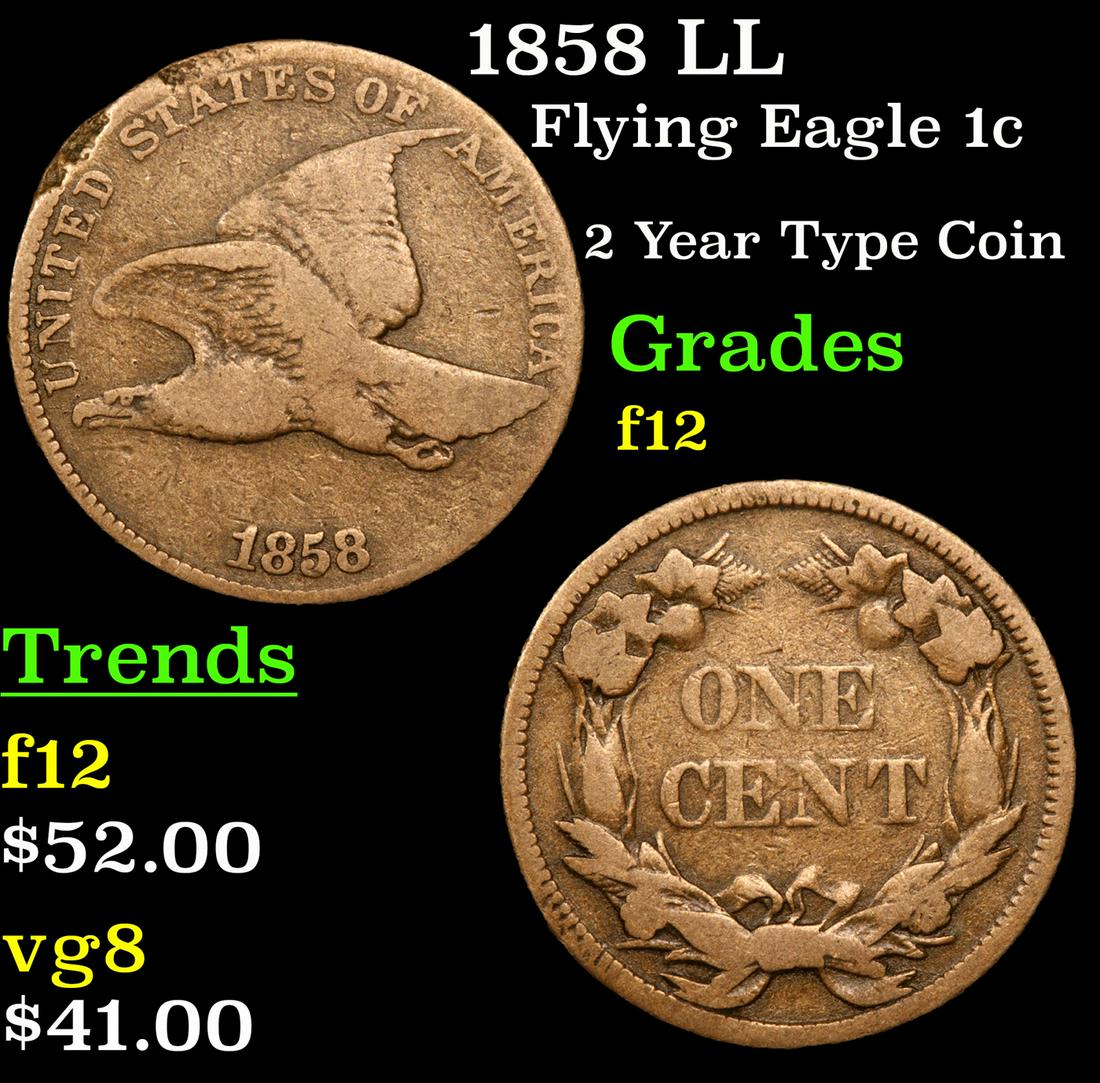 1858 LL Flying Eagle 1c Grades f, fine (1 of 3)