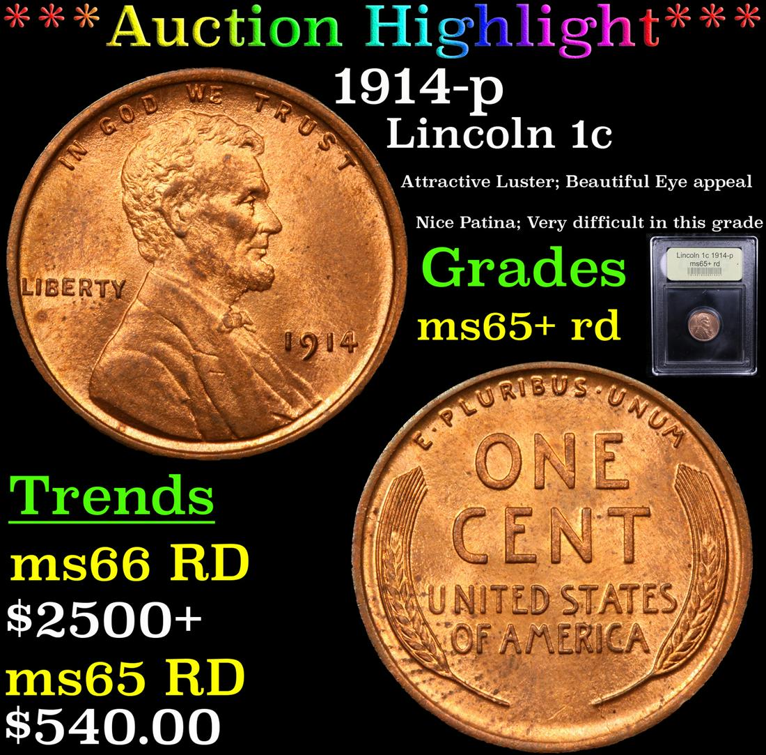 *Highlight* 1914-p Lincoln 1c Graded Gem+ Unc RD (1 of 5)