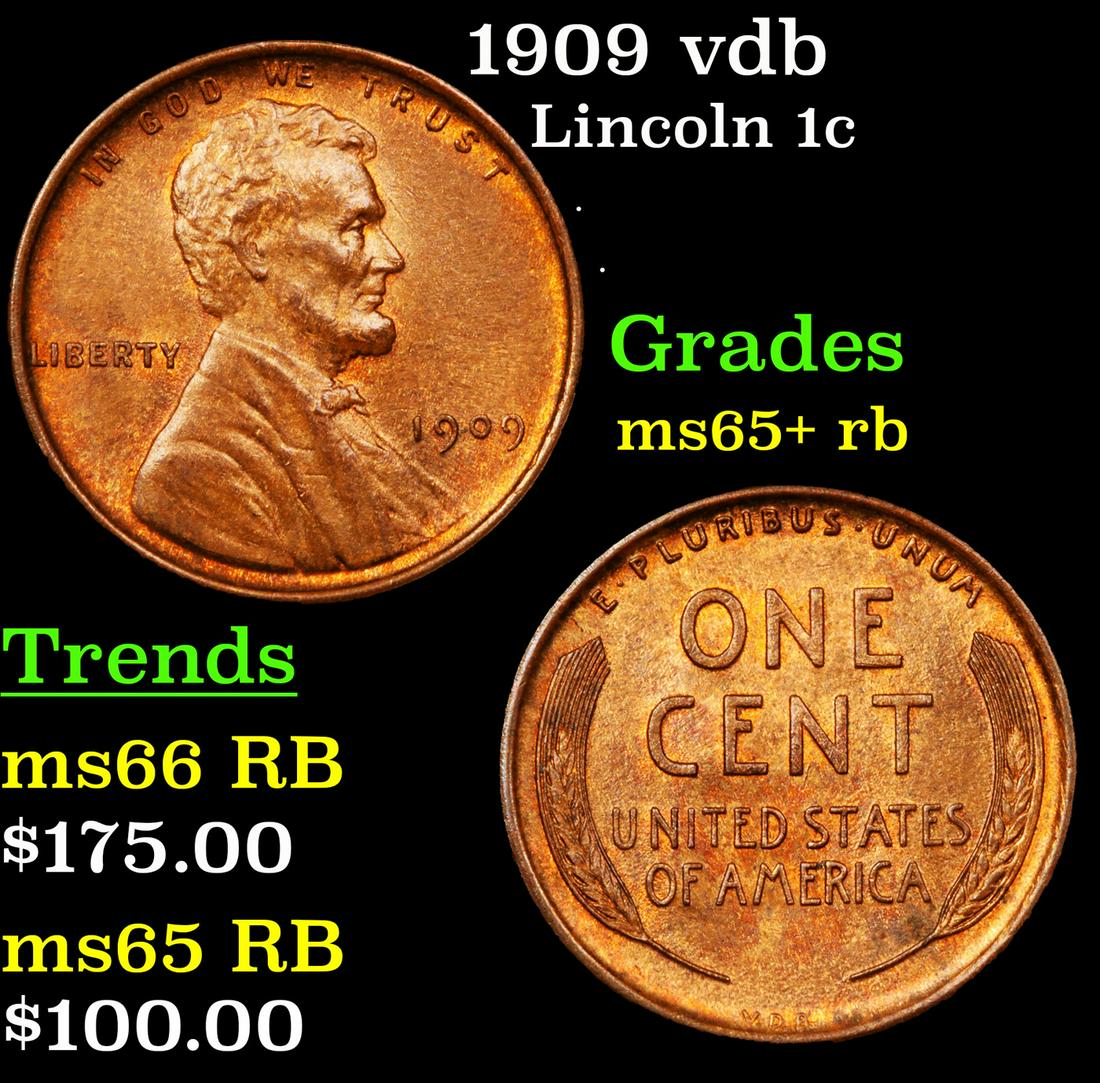 1909 vdb Lincoln 1c Grades Gem+ Unc RB (1 of 3)