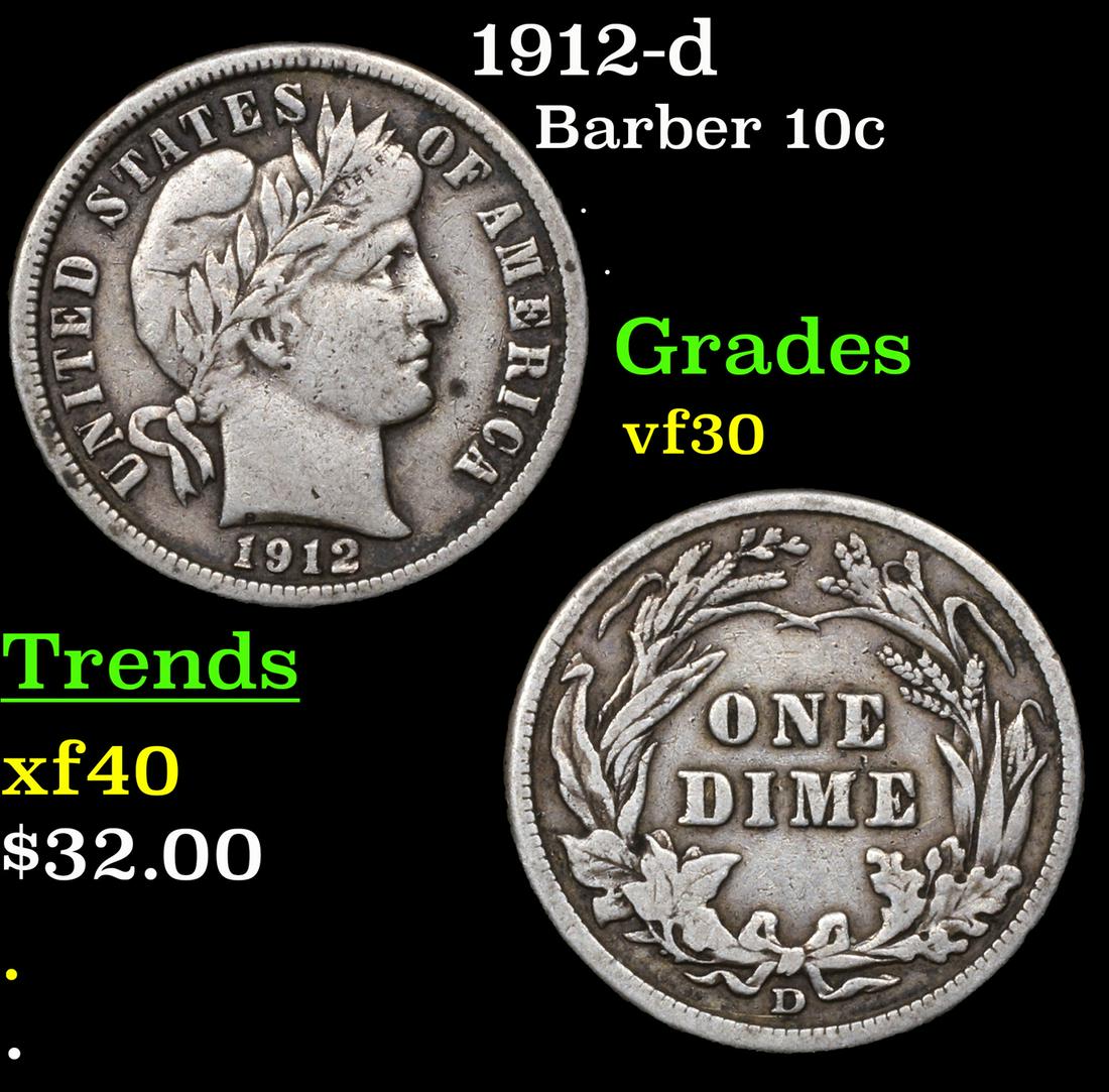 1912-d Barber 10c Grades vf++ (1 of 3)