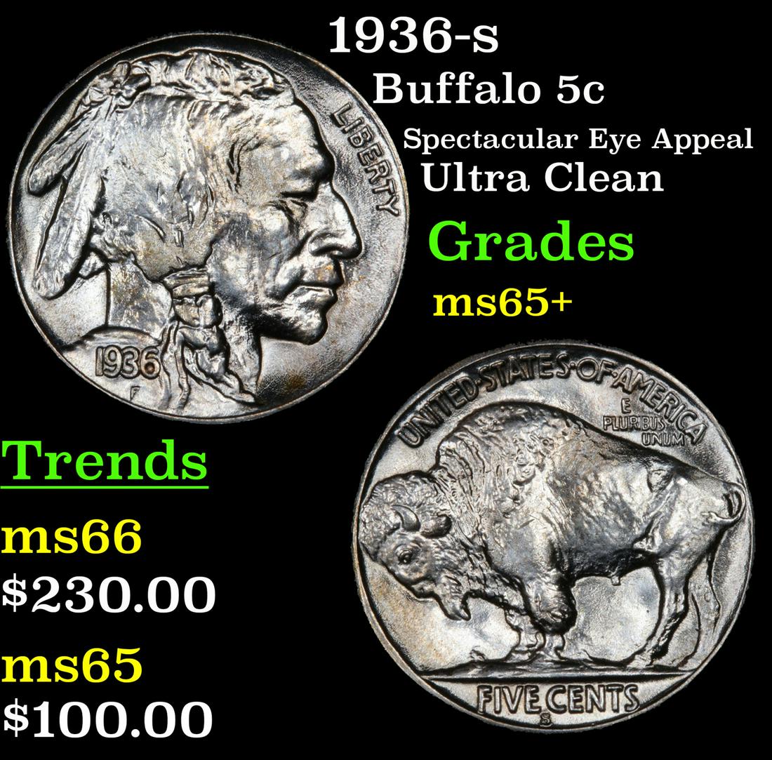 1936-s Buffalo 5c Grades GEM+ Unc (1 of 3)