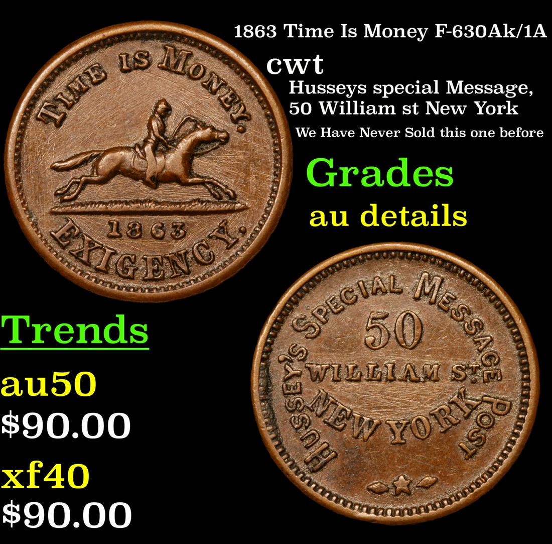 1863 Time Is Money F-630Ak/1A cwt Grades AU Details (1 of 3)