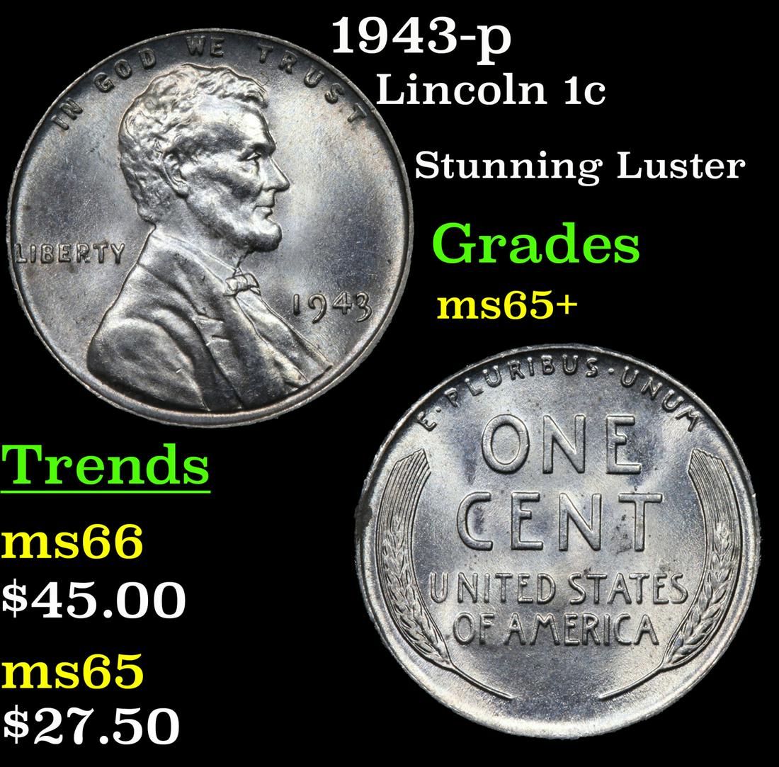 1943-p Lincoln 1c Grades GEM+ Unc (1 of 3)