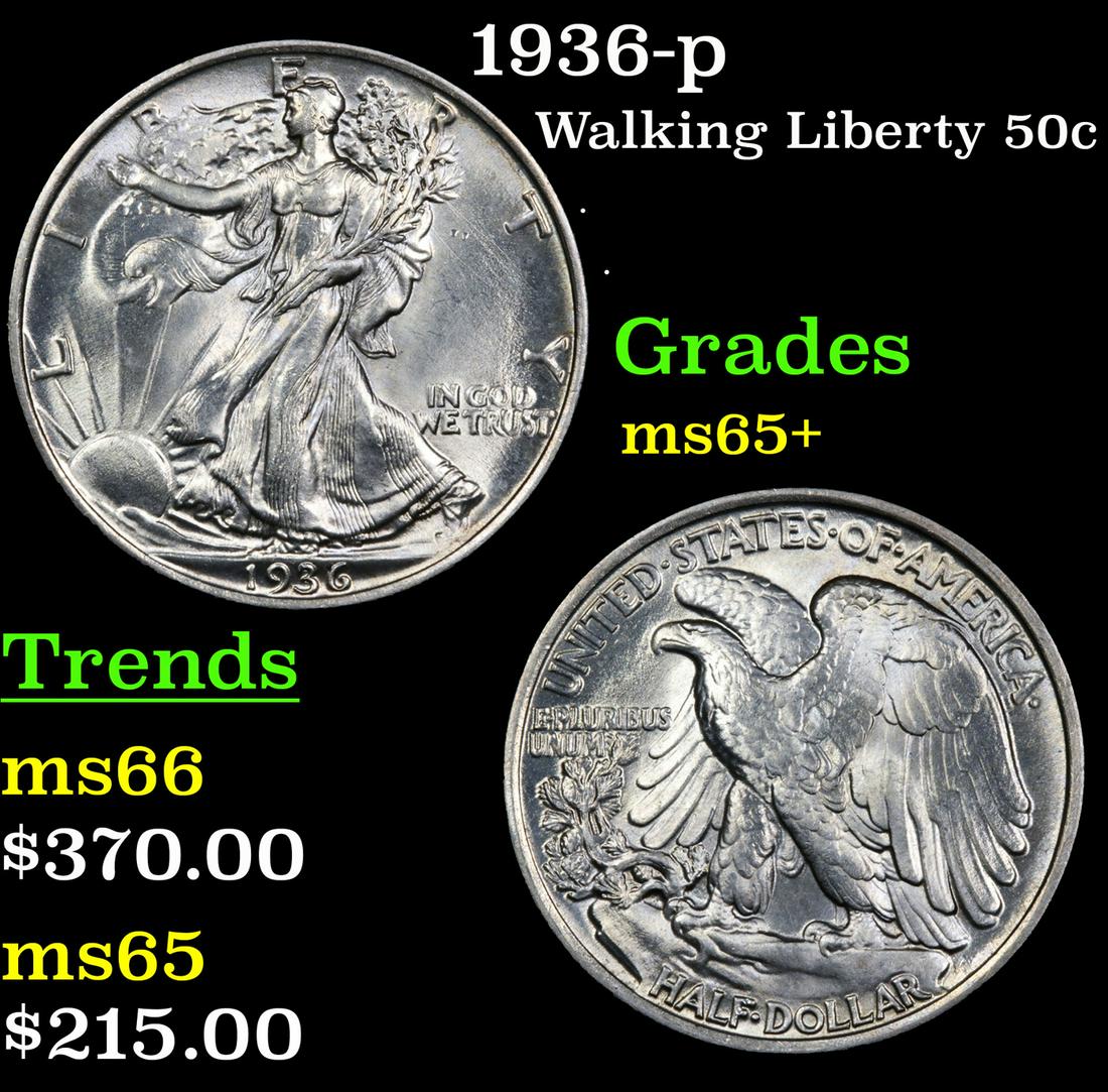 1936-p Walking Liberty 50c Grades GEM+ Unc (1 of 3)