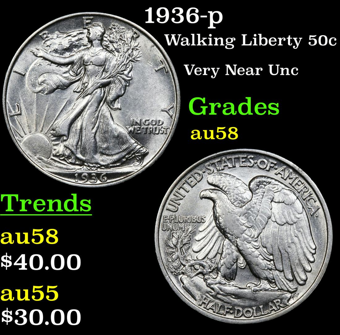 1936-p Walking Liberty 50c Grades Choice AU/BU Slider (1 of 3)