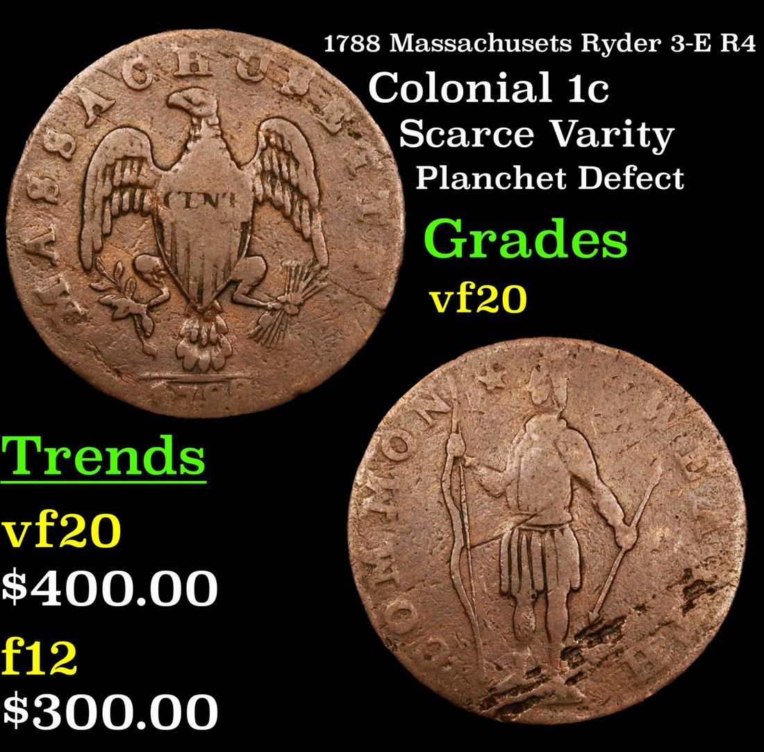 1788 Massachusets Ryder 3-E R4 Colonial 1c Grades vf, (1 of 3)