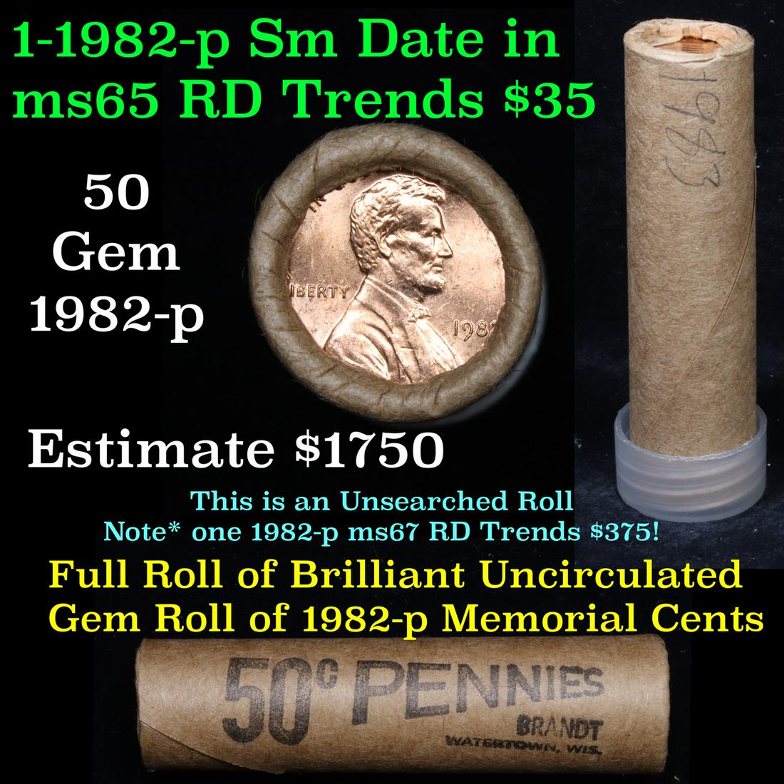 Uncirculated Shotgun Lincoln 1c roll, 1982-p Copper (1 of 5)