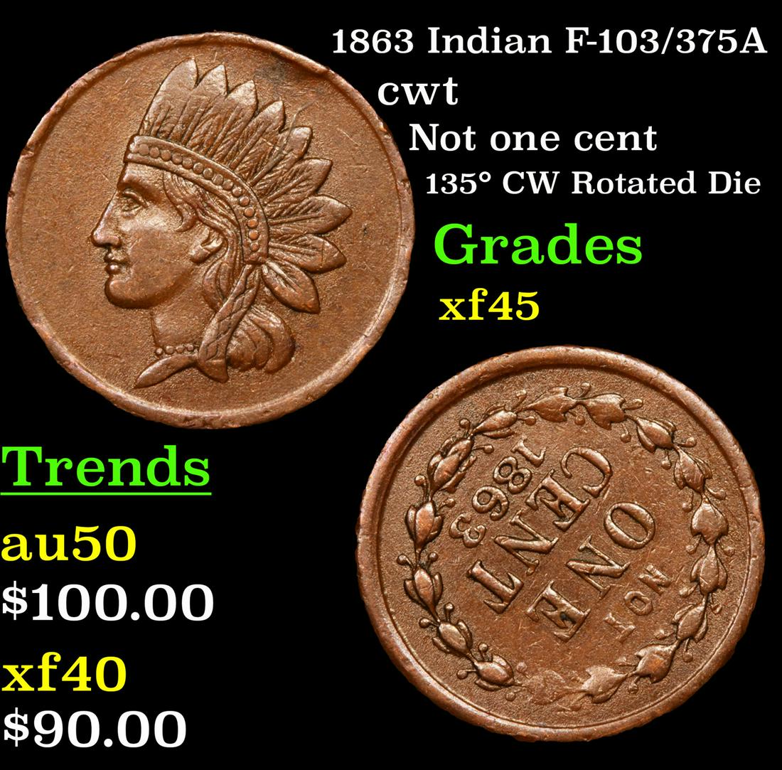 1863 Indian F-103/375A cwt Grades xf+ (1 of 3)