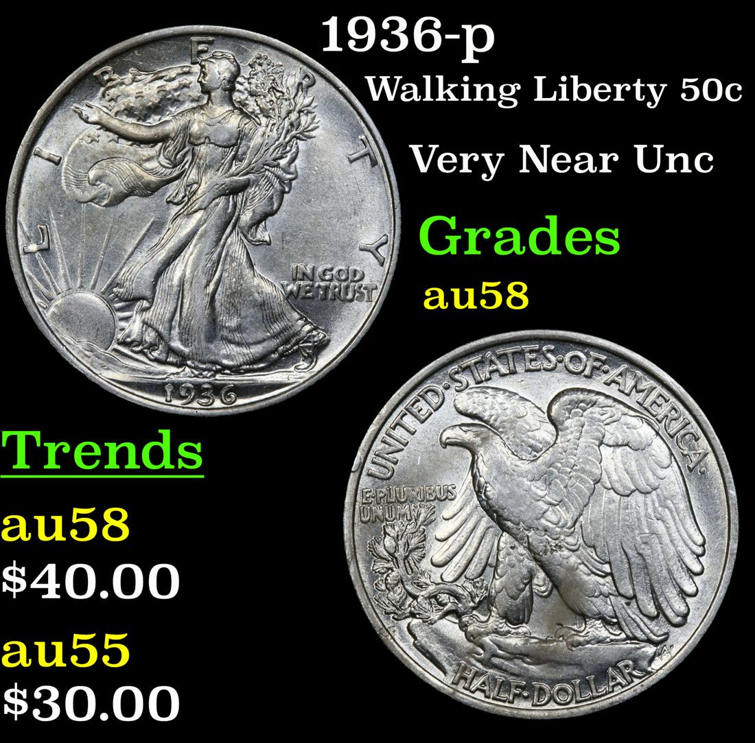 1936-p Walking Liberty 50c Grades Choice AU/BU Slider (1 of 3)