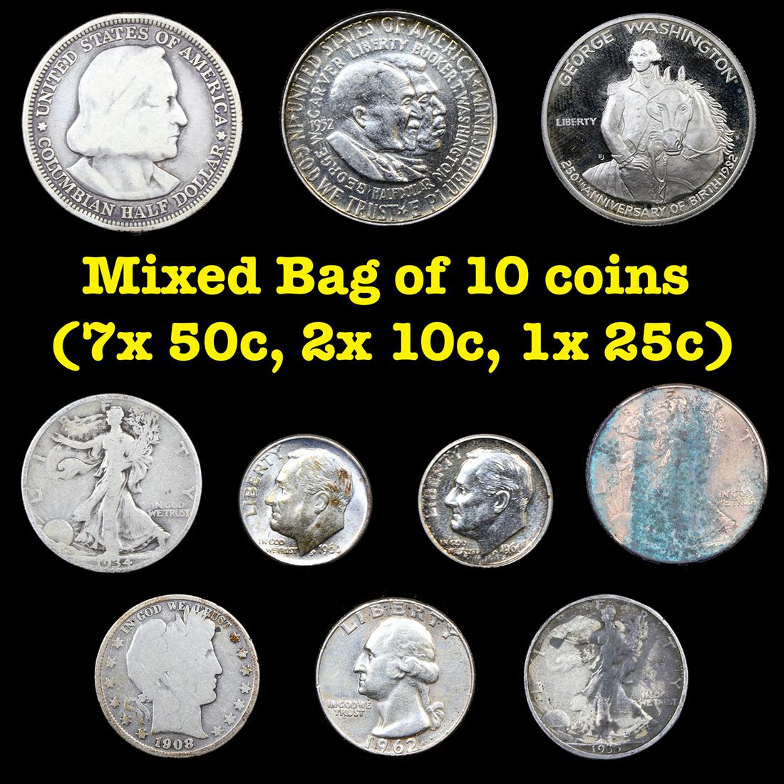 Mixed Bags 10 Mixed Silver coins (7 50c, 2 10c, 1 25c) (1 of 19)