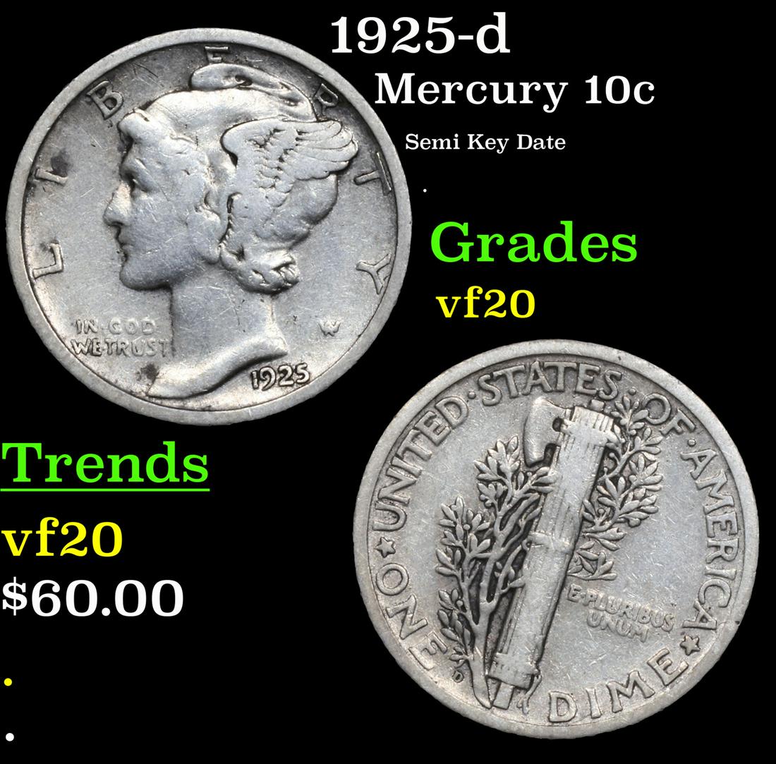 1925-d Mercury 10c Grades vf, very fine (1 of 3)