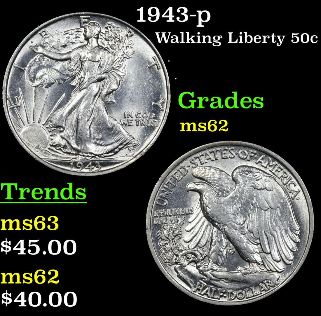 1943-p Walking Liberty 50c Grades Select Unc (1 of 3)