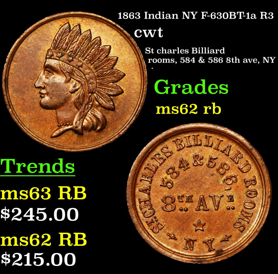 1863 Indian NY F-630BT-1a R3 cwt Grades Select Unc RB (1 of 3)