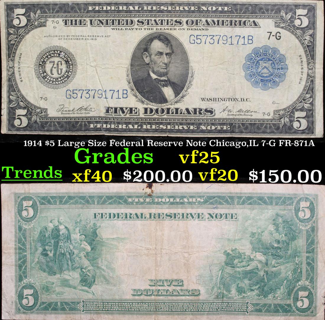 1914 $5 Large Size Federal Reserve Note Chicago,IL 7-G (1 of 1)
