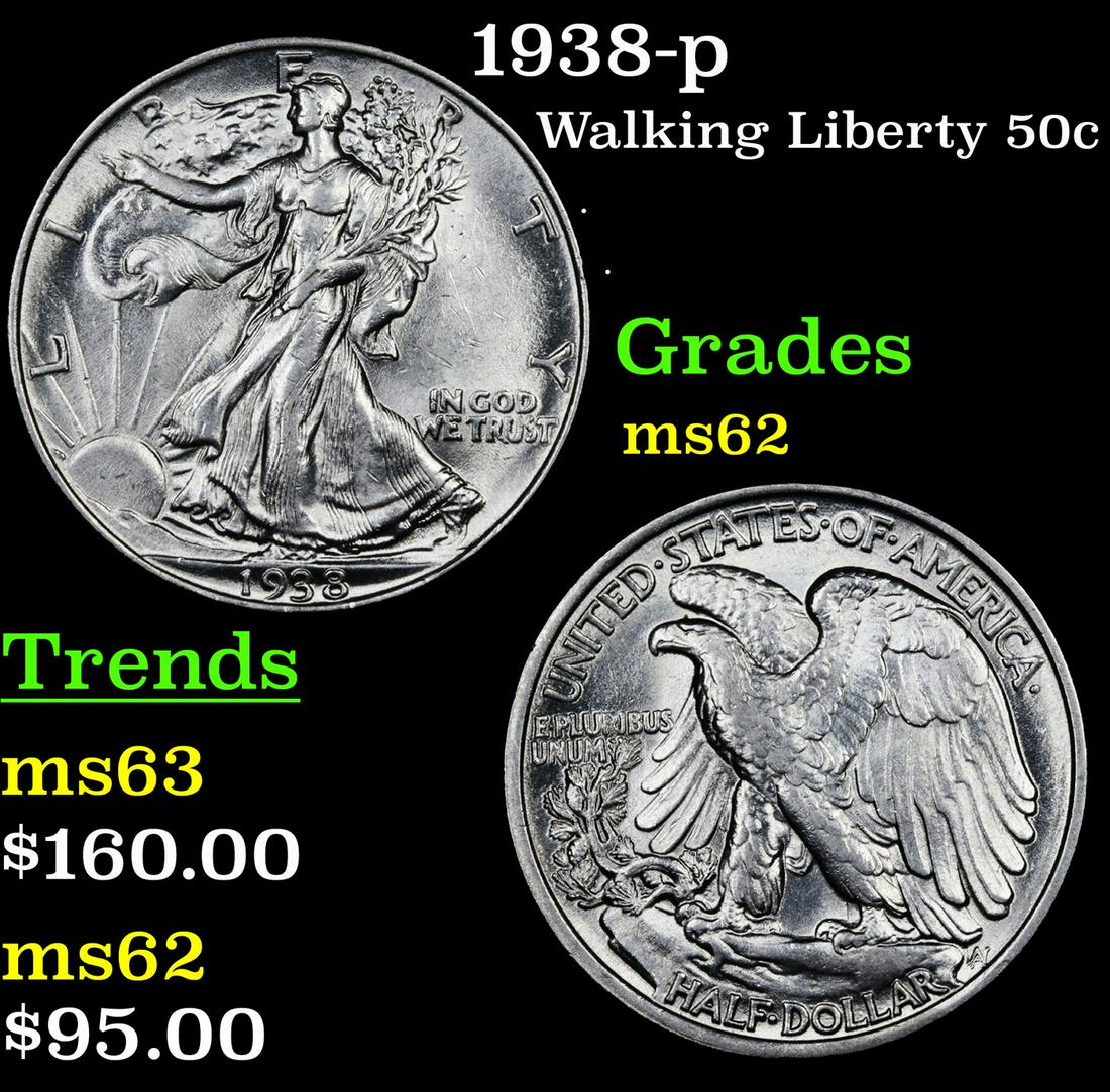 1938-p Walking Liberty 50c Grades Select Unc (1 of 3)