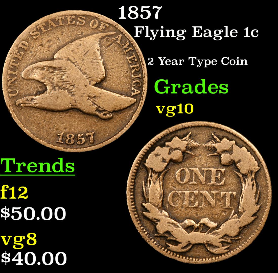 1857 Flying Eagle 1c Grades vg+ (1 of 3)