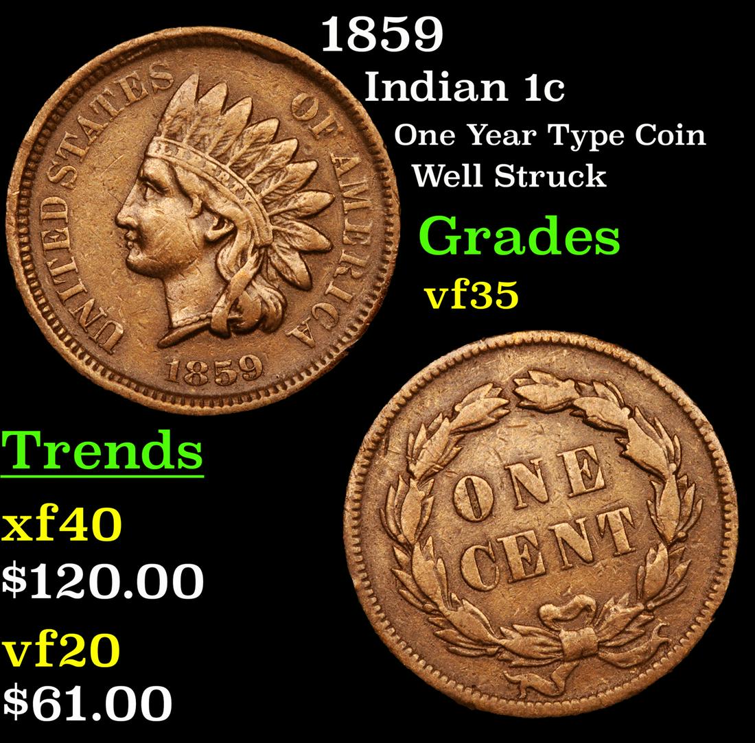 1859 Indian 1c Grades vf++ (1 of 3)