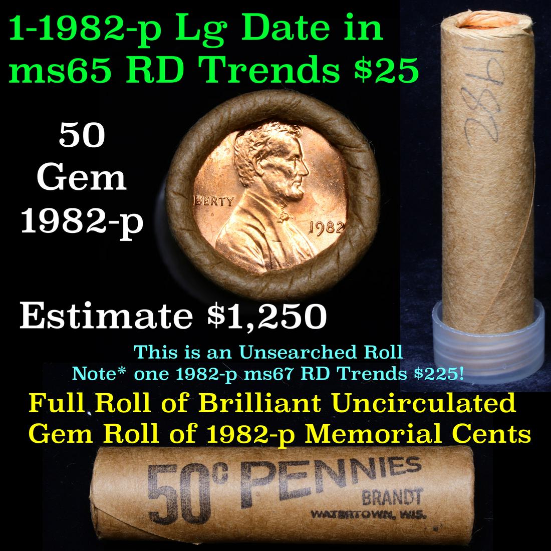 Uncirculated shotgun Lincoln 1c roll, 1982-p Copper (1 of 5)