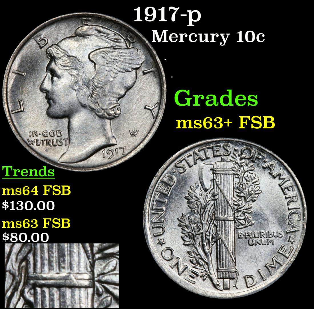 1917-p Mercury 10c Grades Select Unc+ FSB (1 of 4)