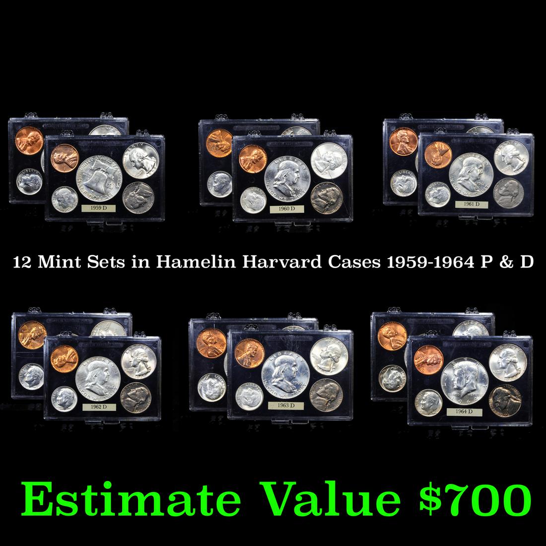 12 Mint Sets in Hamelin Harvard Cases 1959-1964 P & D (1 of 20)