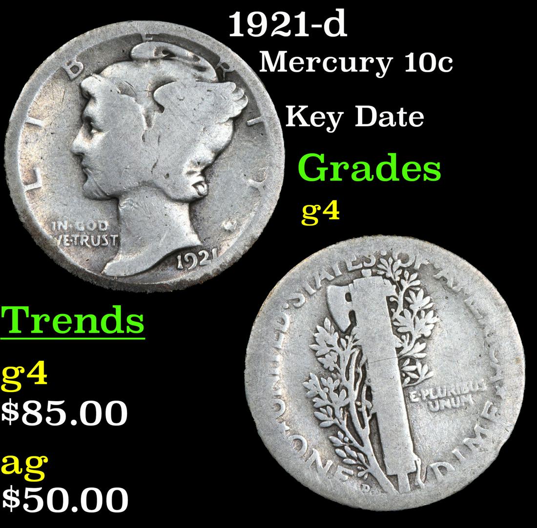 1921-d Mercury 10c Grades g, good (1 of 3)