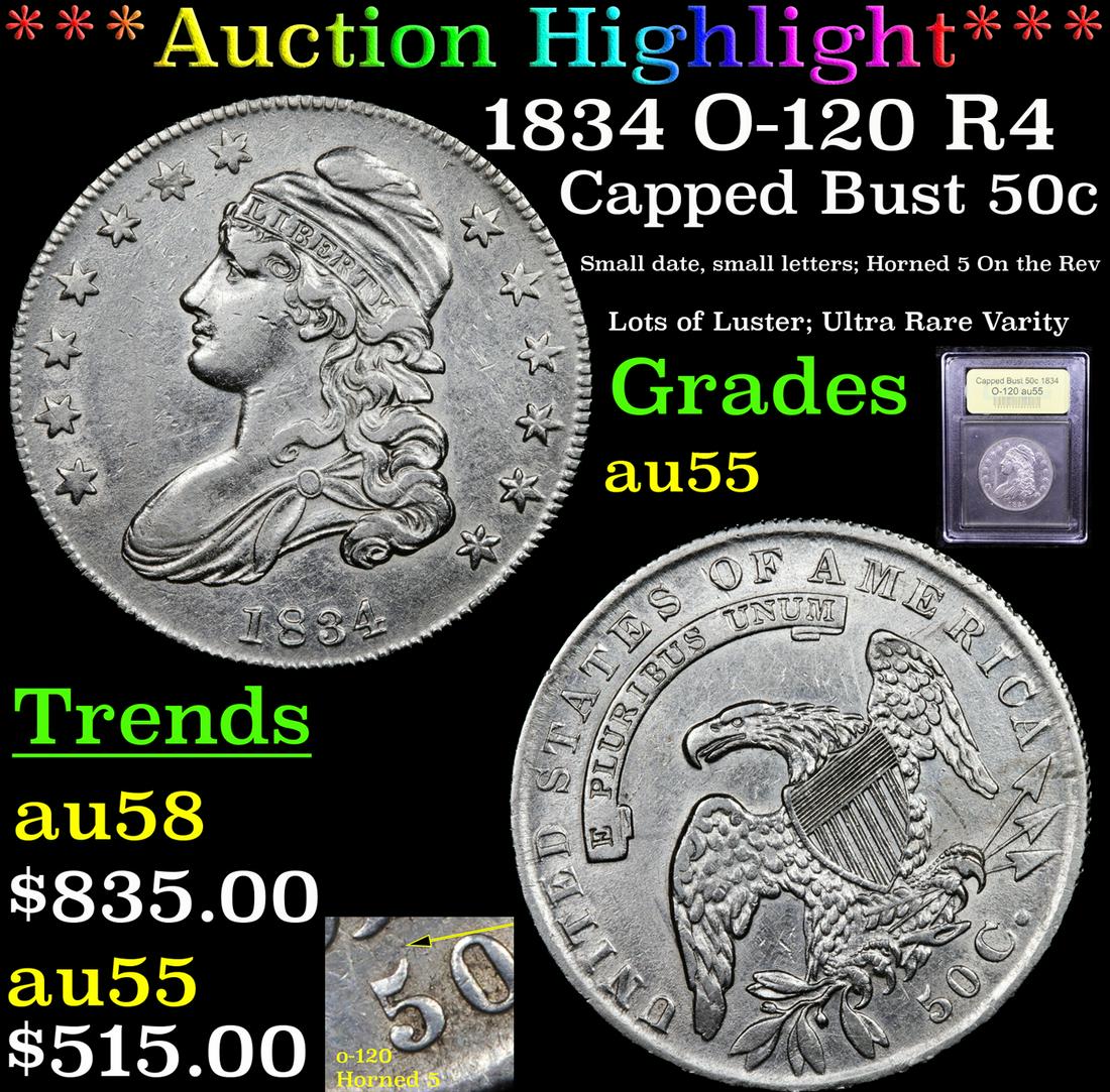 *Highlight* 1834 O-120 R4 Capped Bust 50c Graded Choice (1 of 6)