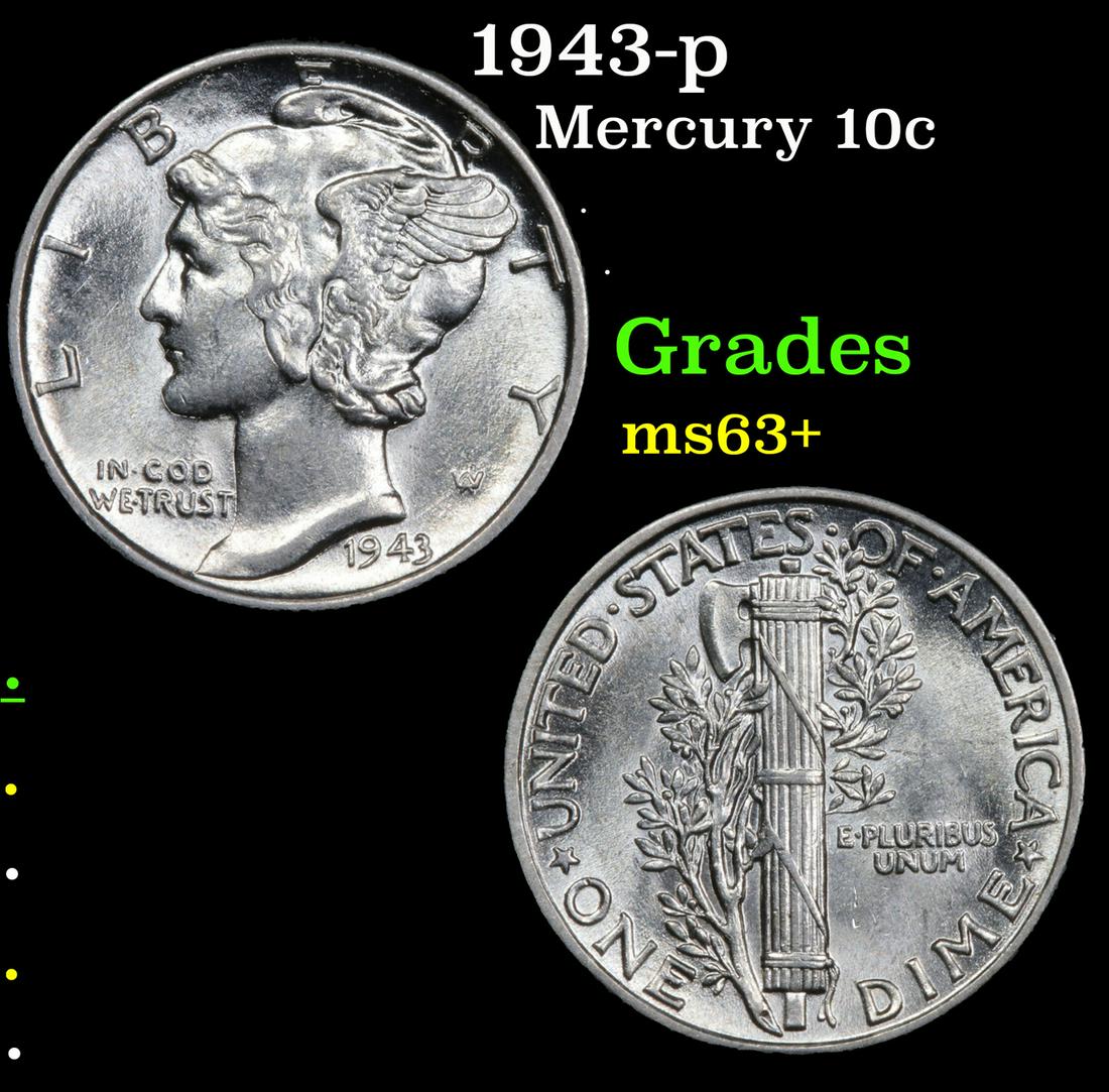 1943-p Mercury 10c Grades Select+ Unc (1 of 3)