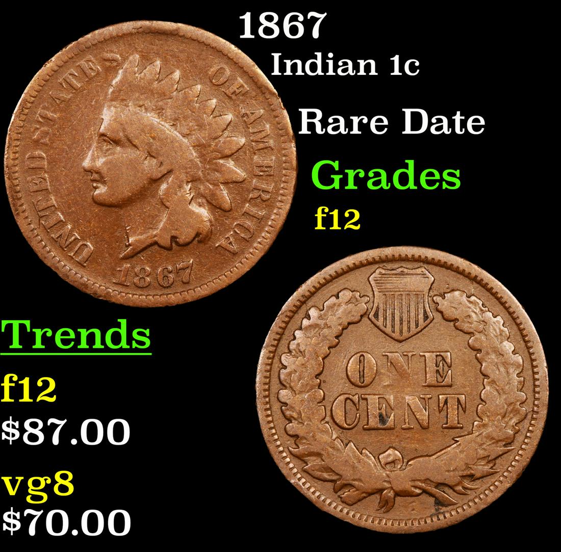1867 Indian 1c Grades f, fine (1 of 3)