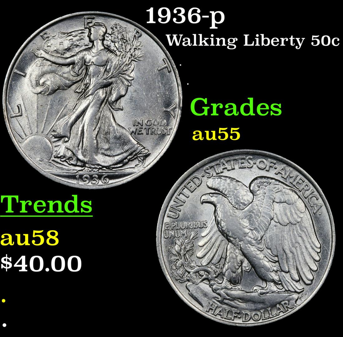 1936-p Walking Liberty 50c Grades Choice AU (1 of 3)