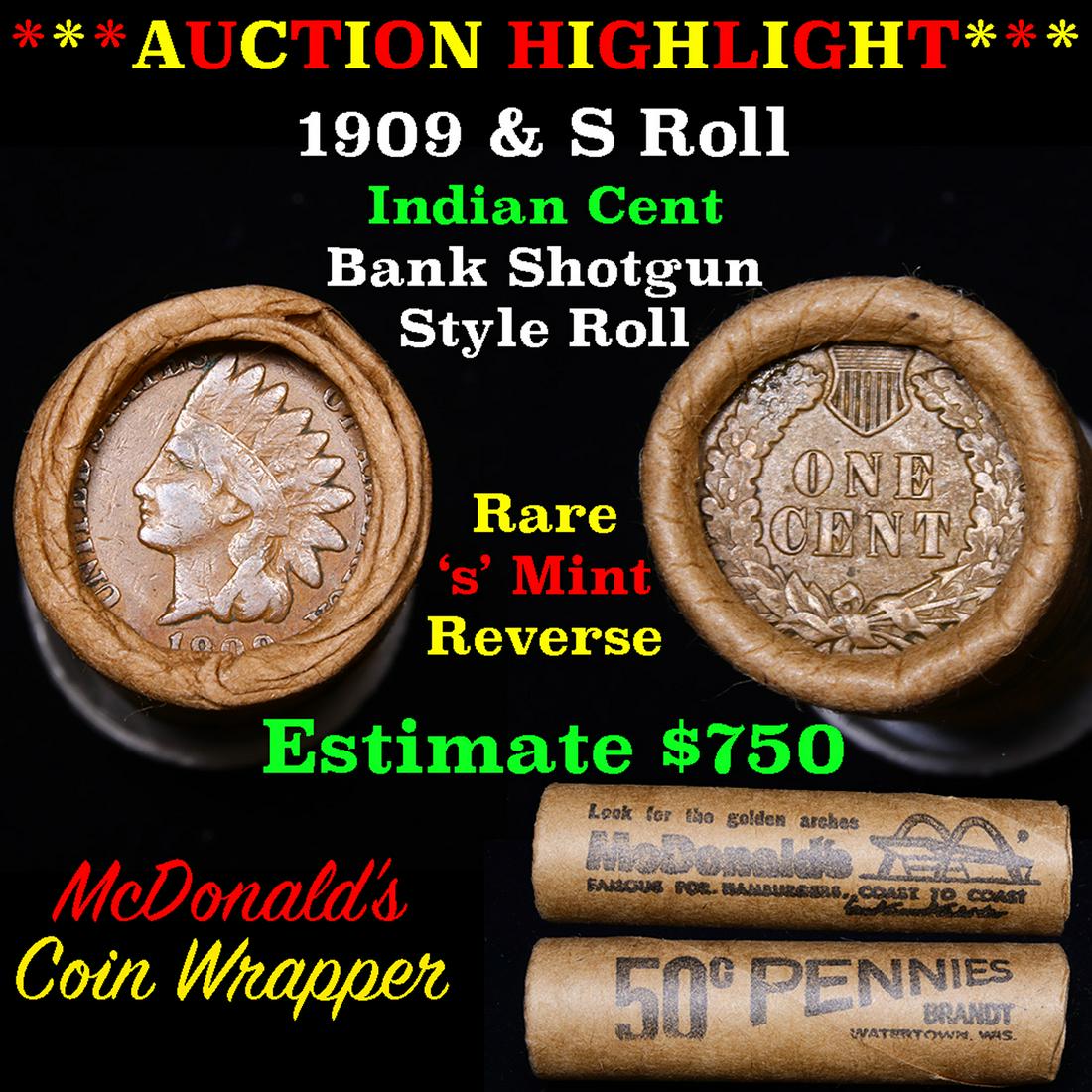 Indian cent 1c orig roll, 1909 end S other end (1 of 5)