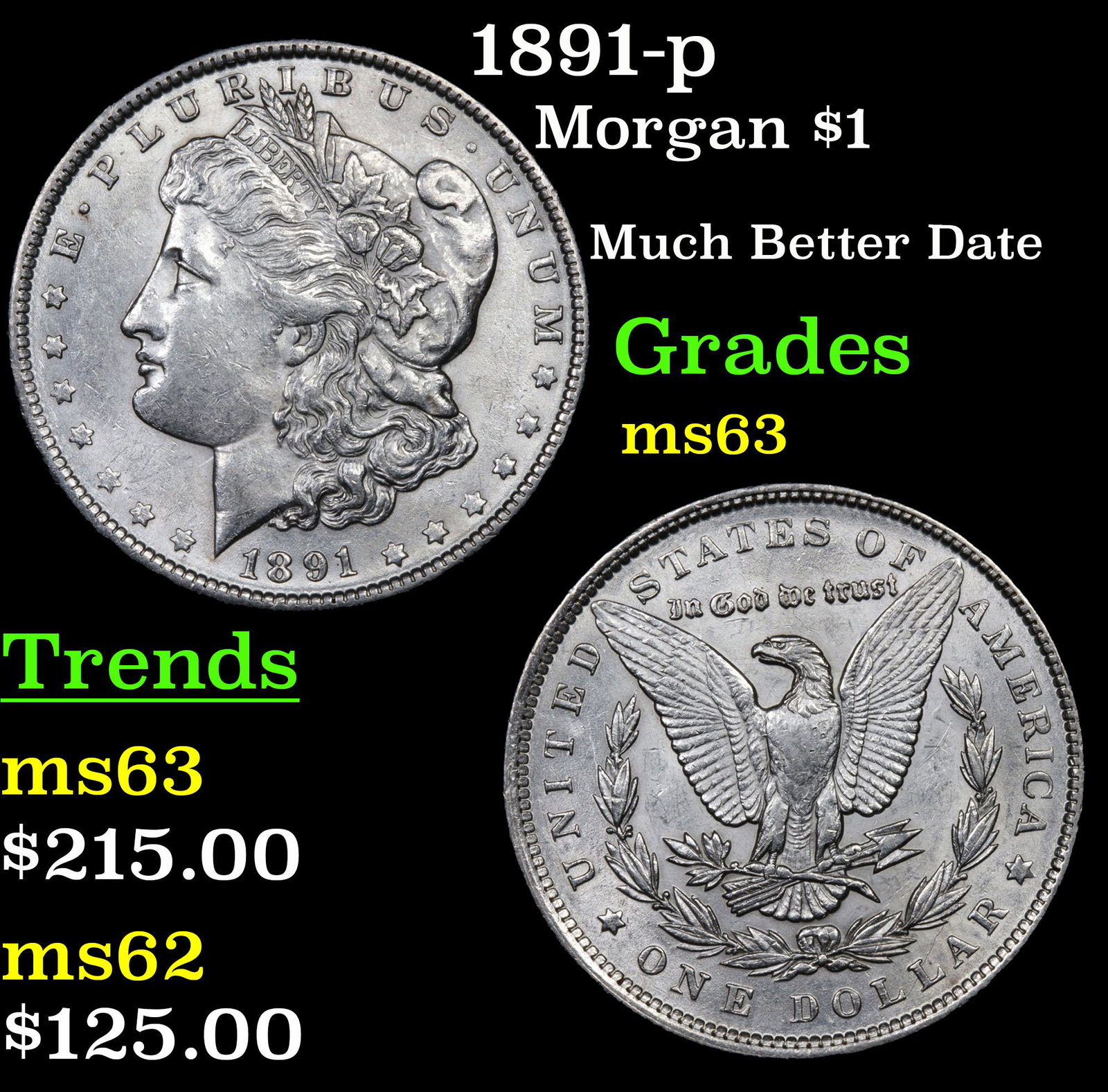 1891-p Morgan $1 Grades Select Unc (1 of 3)